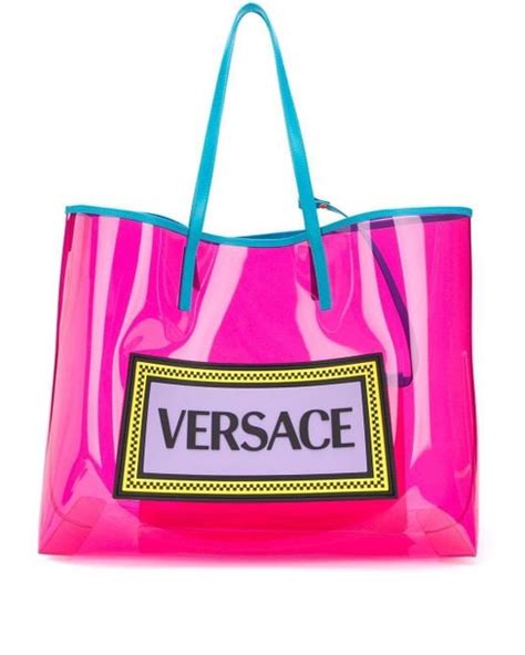 Versace 90s Vintage Logo Vinyl Soft Tote Bag in Pink 